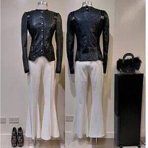 💥KILLER DESIGN💥Vintage 100% Genuine Leather Military Peplum Jacket in Black